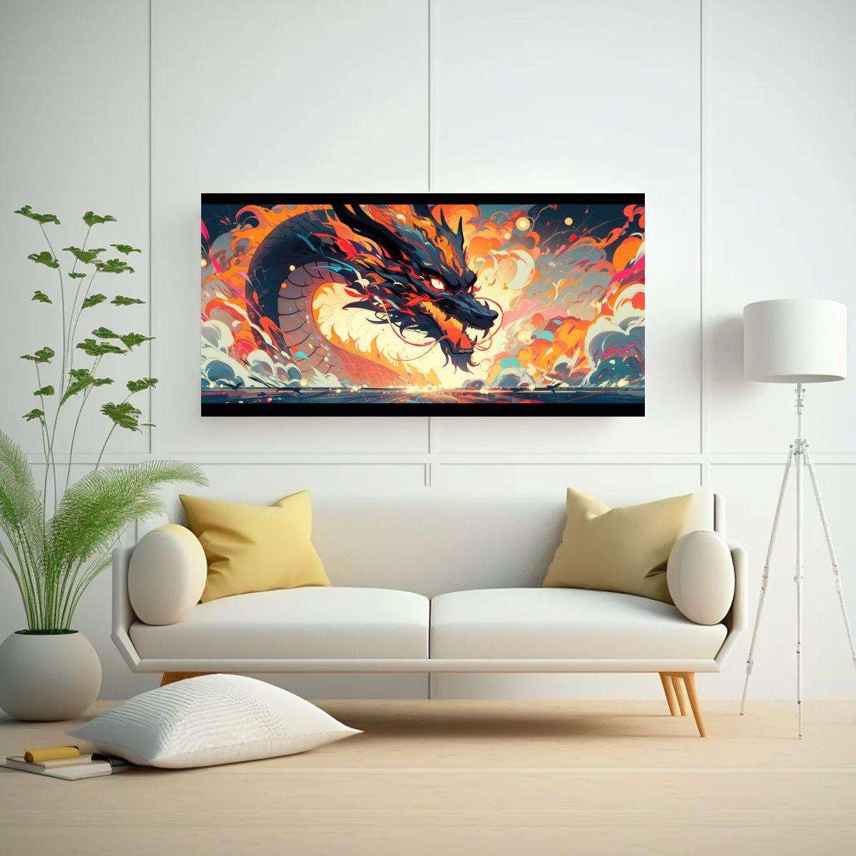 Lienzo De Tela Abstracción Dragón En Colores 120x60cm-2