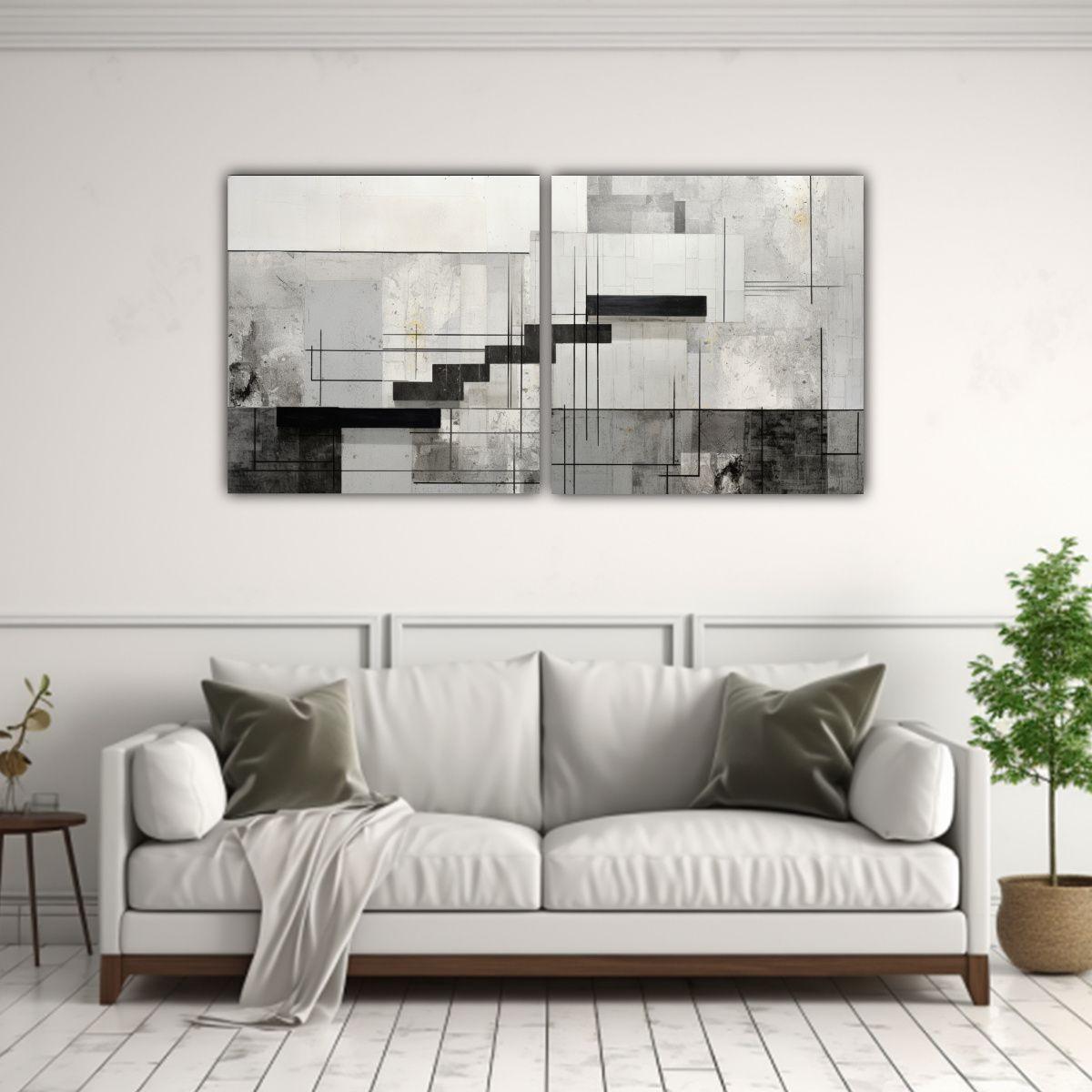 Cuadros Urbanos De Texturas Y Grises Abstractos 100x50 Cm-2