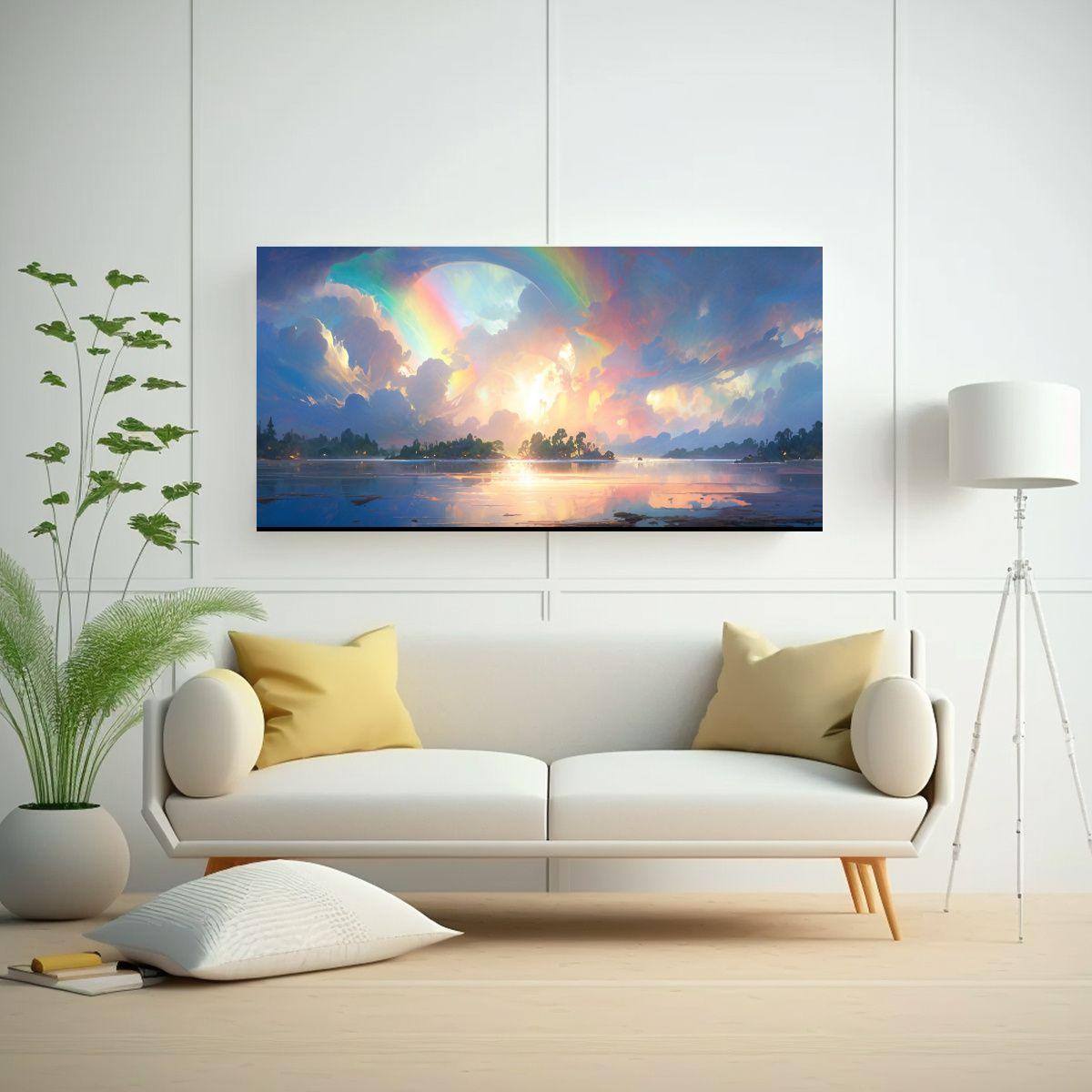 Cuadro Abstracto Vintage Para Salón: Cielo Y Mar 40x20cm-2