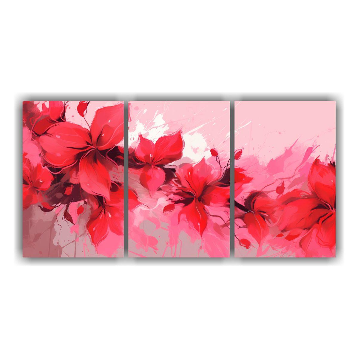 Conjunto 3 Artes Pared Belleza Red Y Pink Estilo 150x75 Cm-0