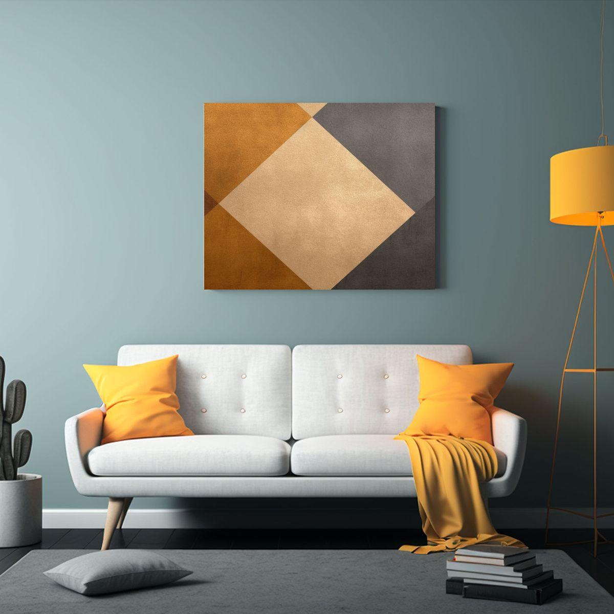 Pintura De Pared Geométrica En Tono Oro Y Beige Con Patrón 50x40cm-2