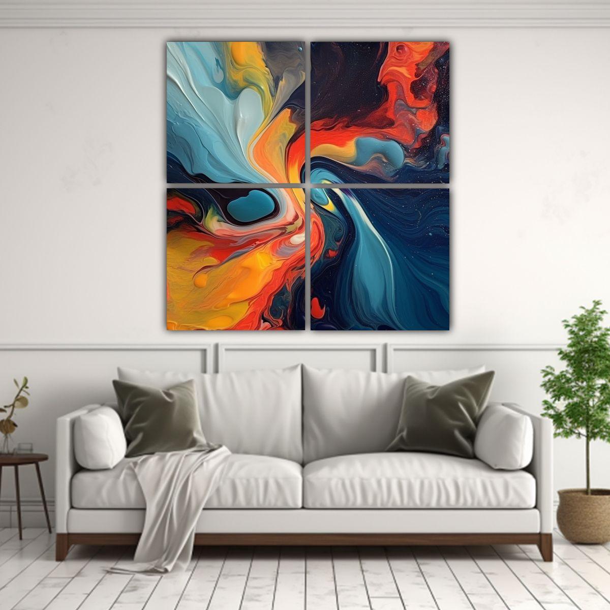 Cuatro Lienzos De Tela Moderno Obra Maestra 160x160 Cm-2