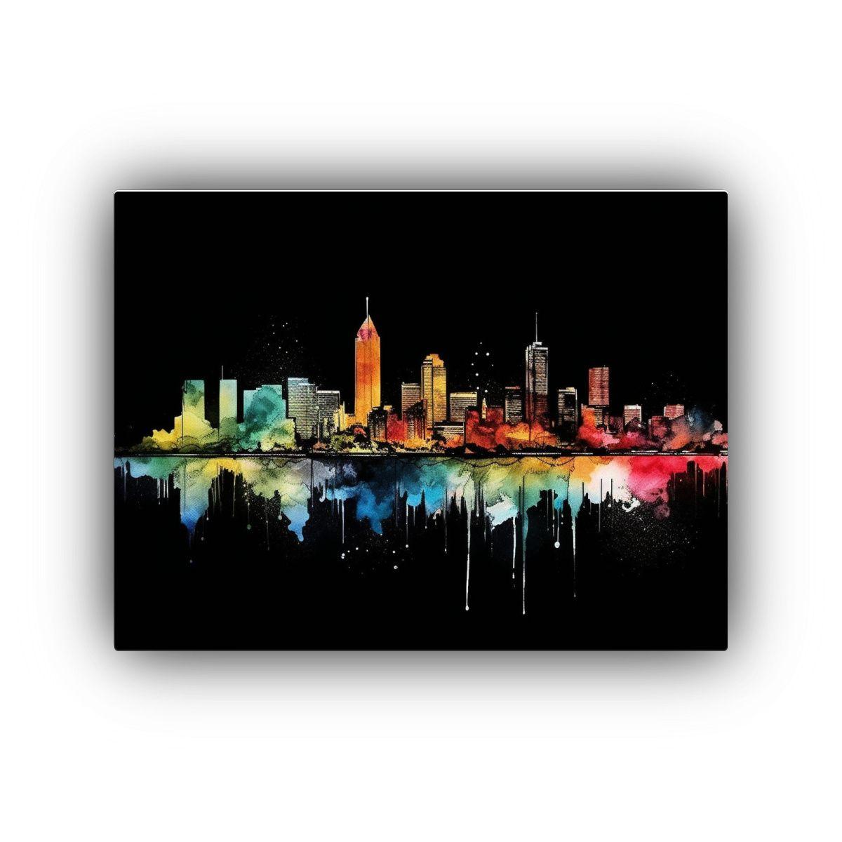 Cuadro Acuarela Detallado Del Horizonte Urbano Visto Desde A 30x20cm-0