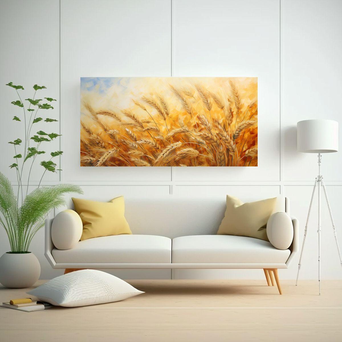 Pintura Abstracta Detallada De Trigo En Lienzo 100x50cm-2