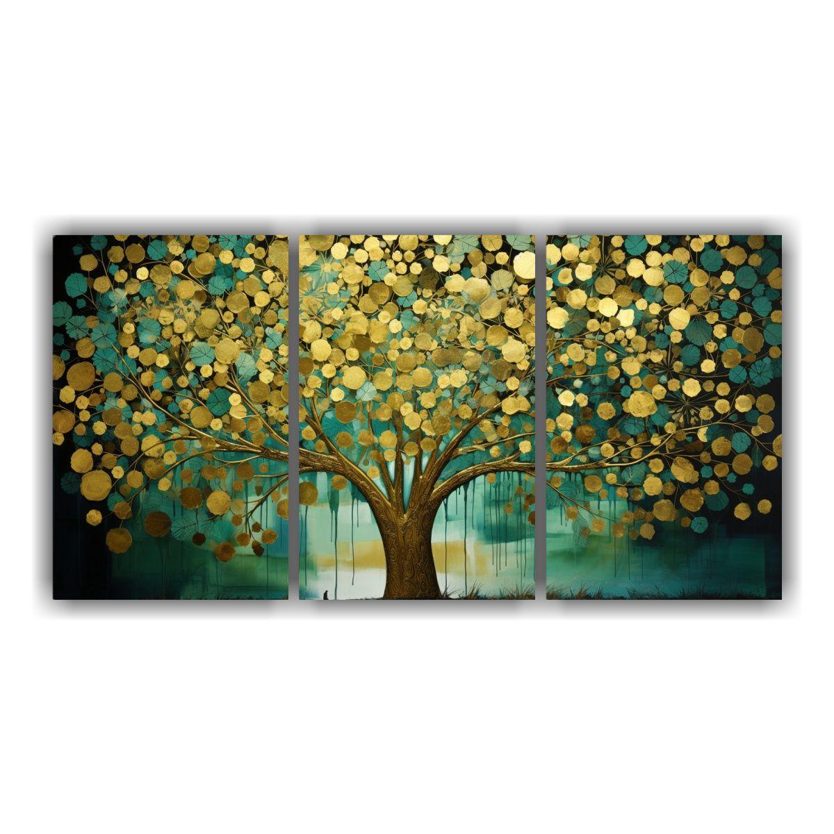 Pintura Creativa De Árbol En Verde Y Amarillo 90x45 Cm-0
