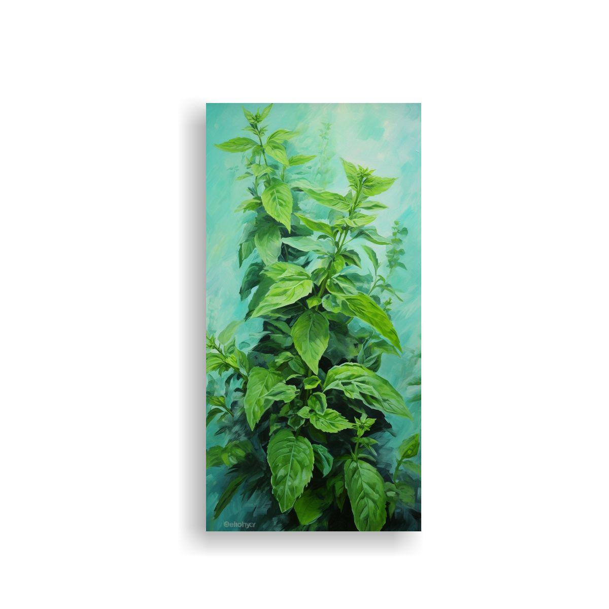 Cuadro Abstracto De Hierbas De Menta Expresionista 70x140cm-0