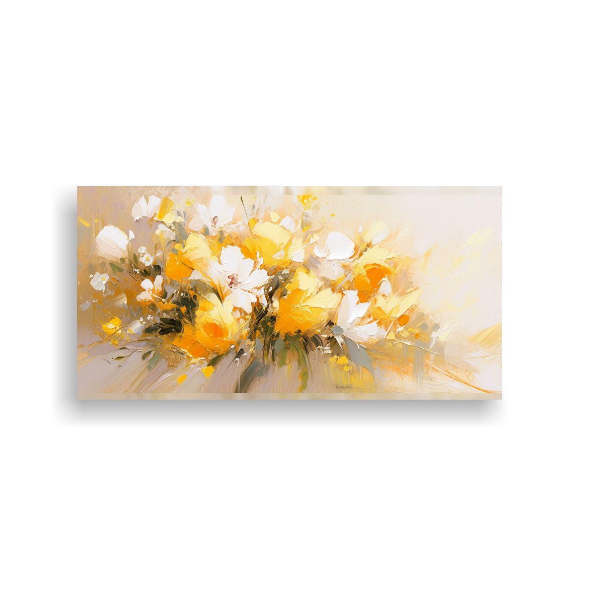 Cuadro Floral Amarillo Y Blanco En Bastidor De 80x40 Cm-0
