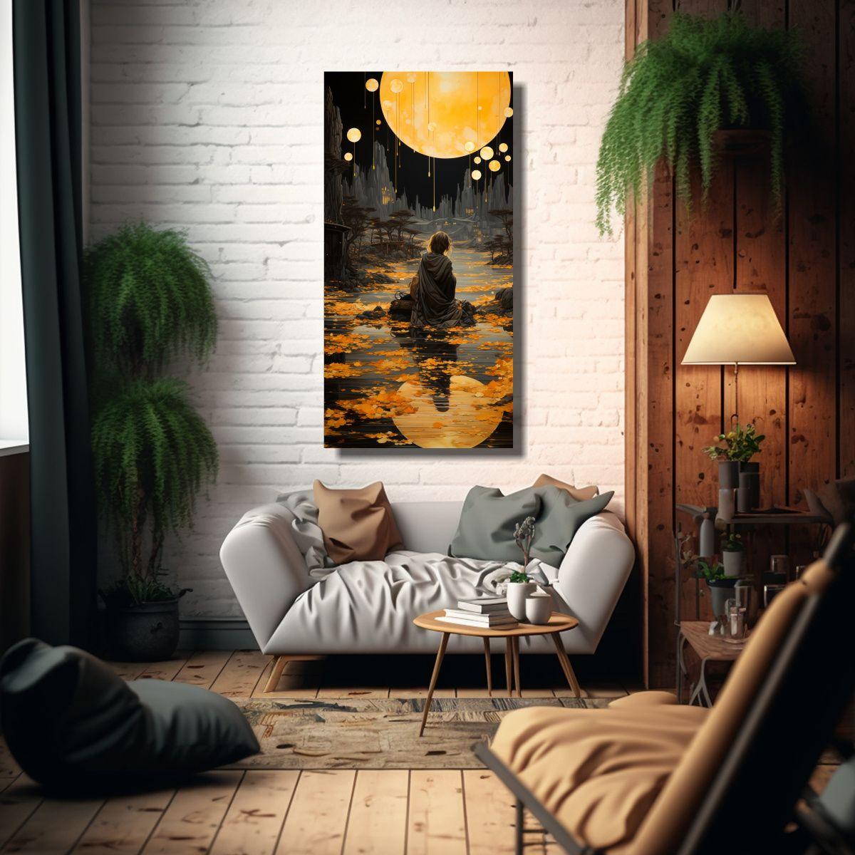 Cuadro Simplicidad Con Luna Y Montañas 20x40cm-2