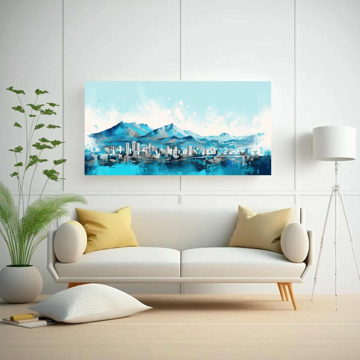 Pintura Acuarela Adorable De Santiago En Chile En  100x50cm-2