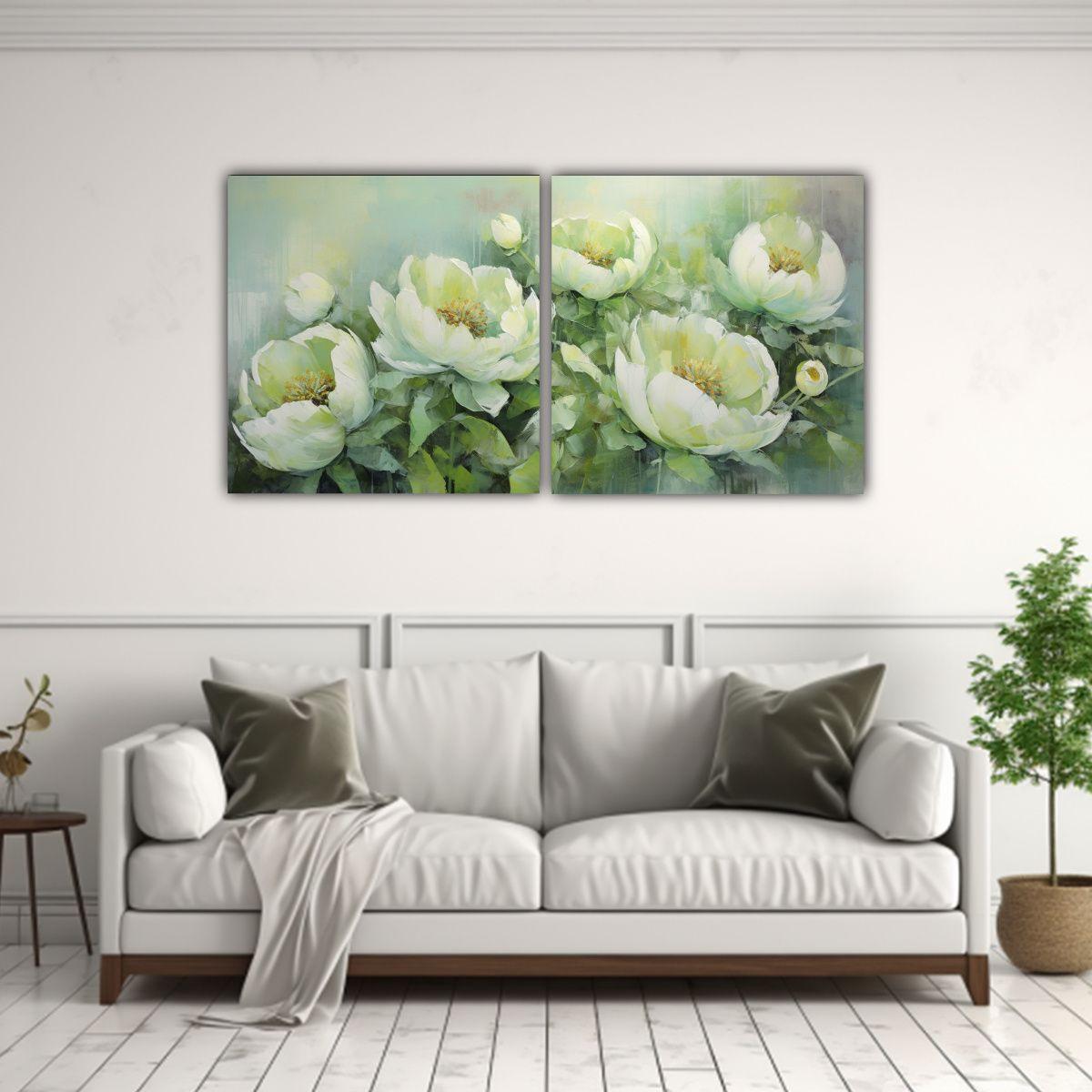 Lienzos Calidos Belleza Natural Green PEONIES 40x20 Cm-2