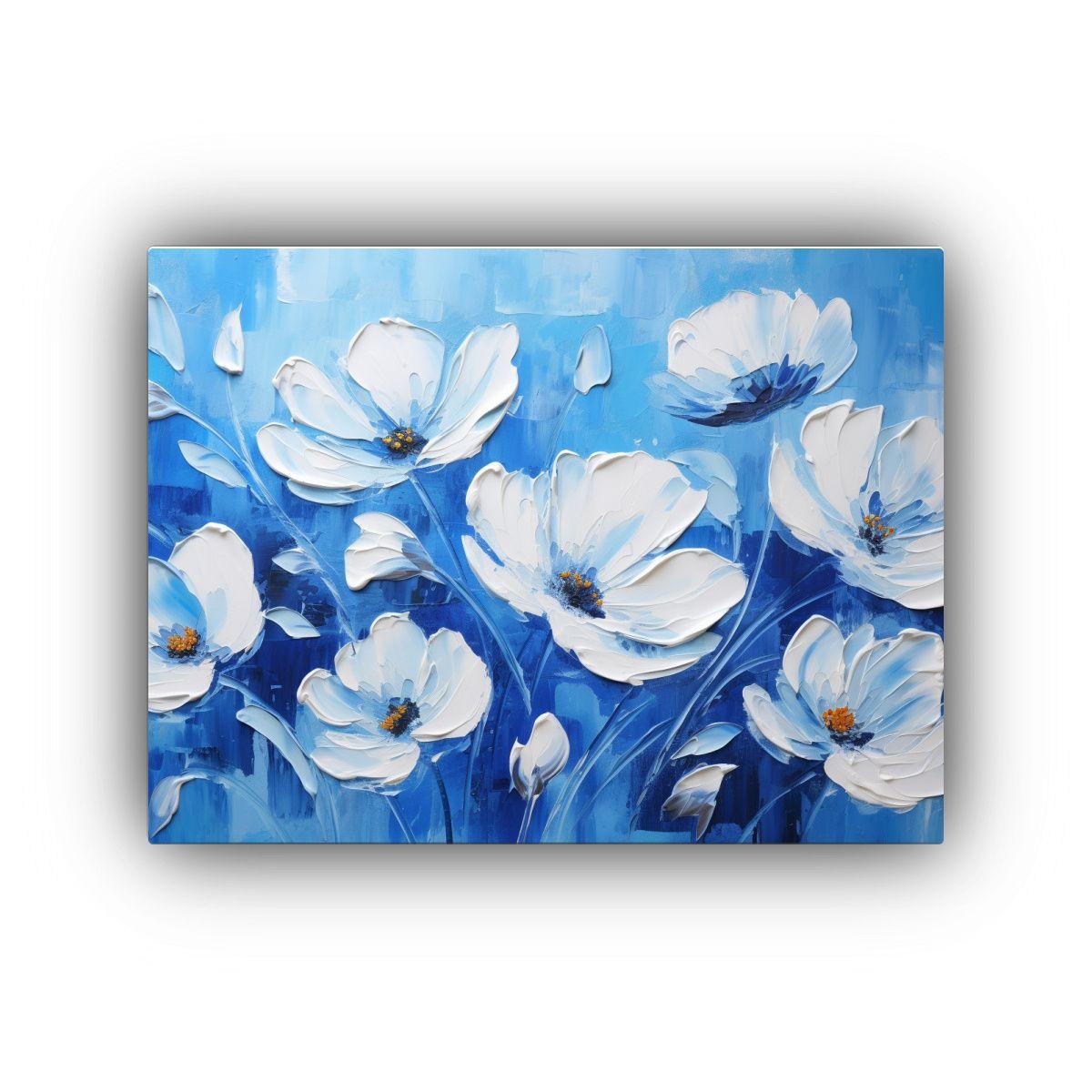 Pintura Floral En Lienzo Estilo Protagonismo Azul Colores Na 30x20cm-0