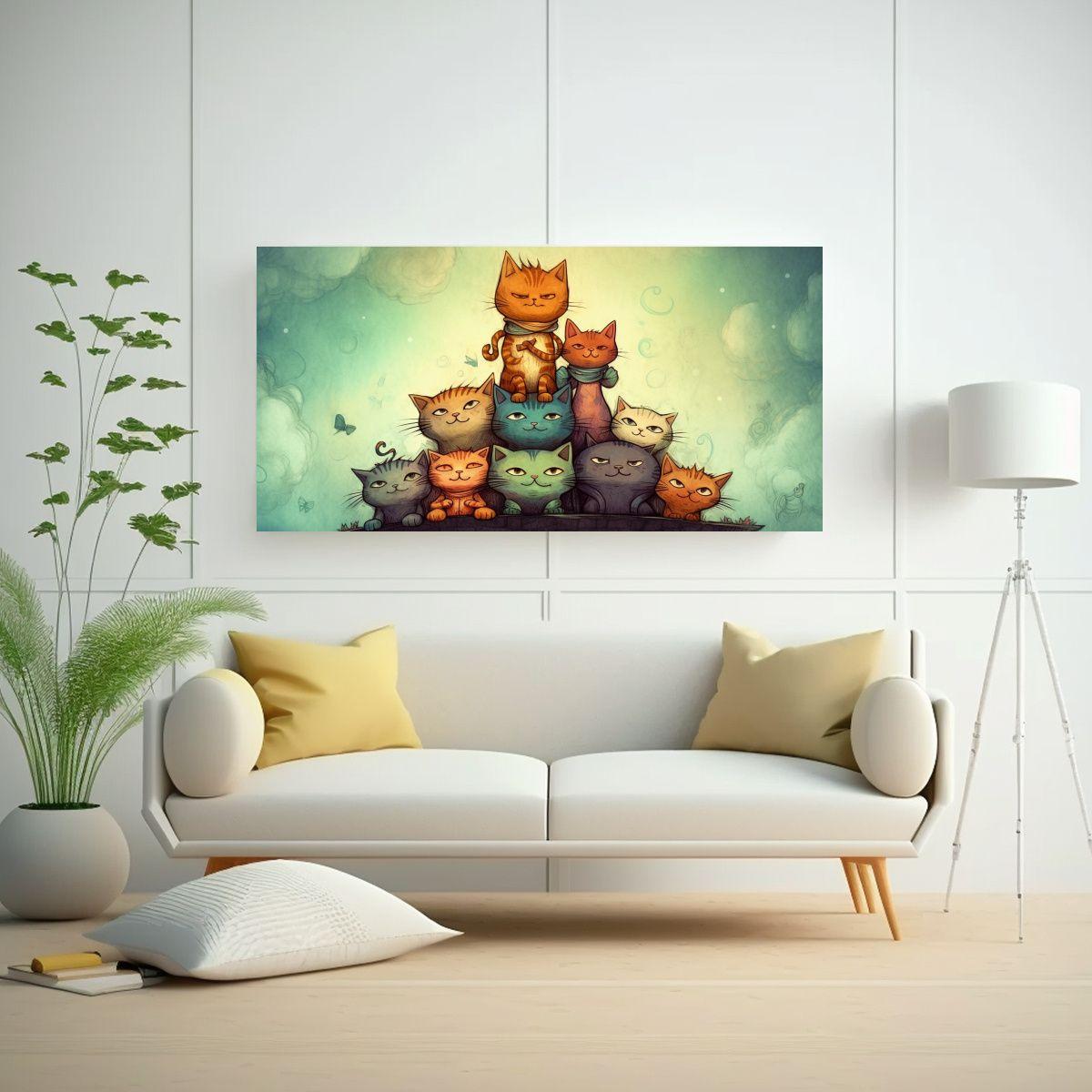 Pinturas De Decoración De Gatos En Colores Pop 100x50cm-2