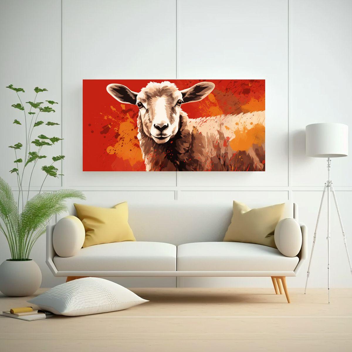 Cuadro Decorativo Innovador De Oveja En Colores 140x70cm-2