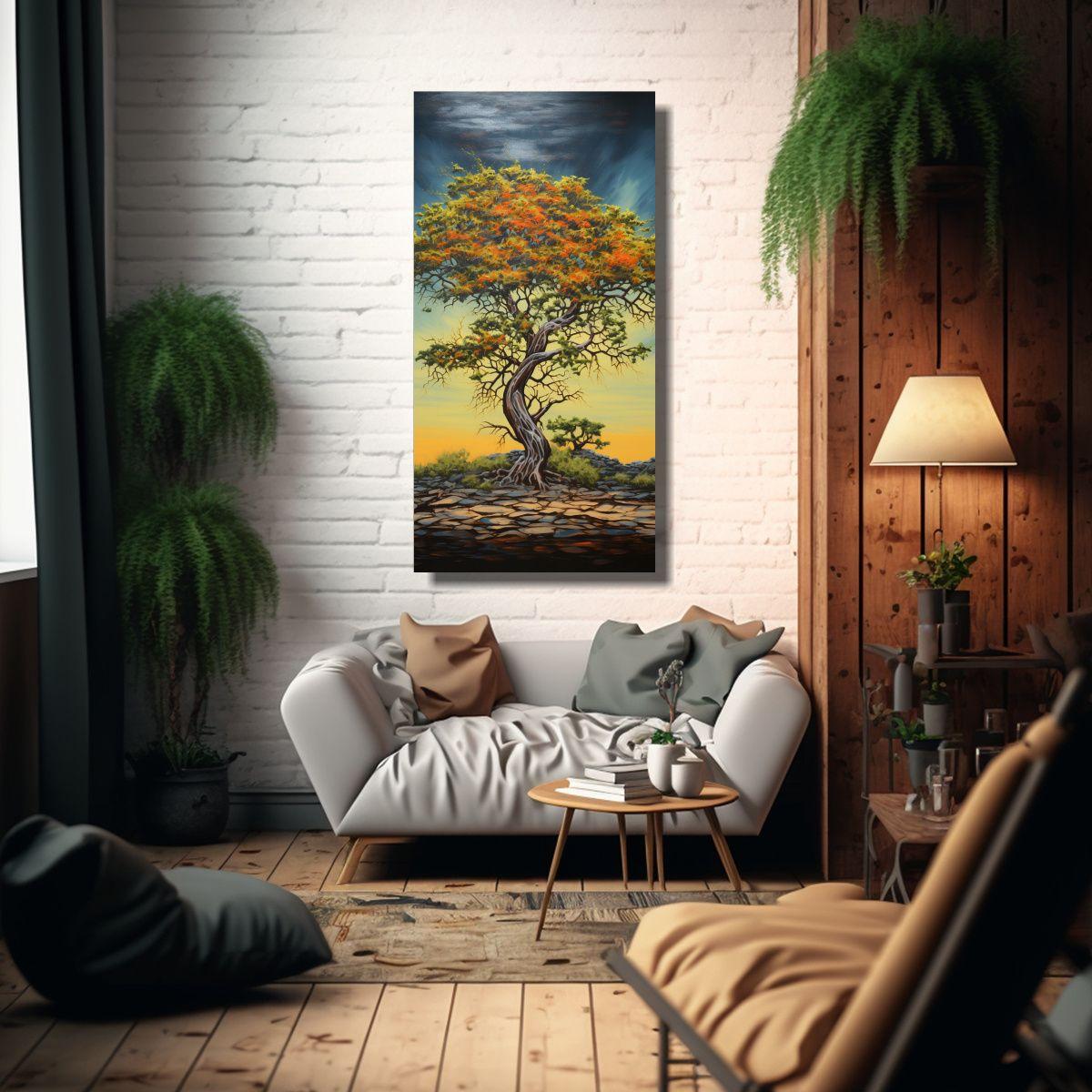 Pintura Abstracta De árbol De Acacia En Bastidor  60x120cm-2