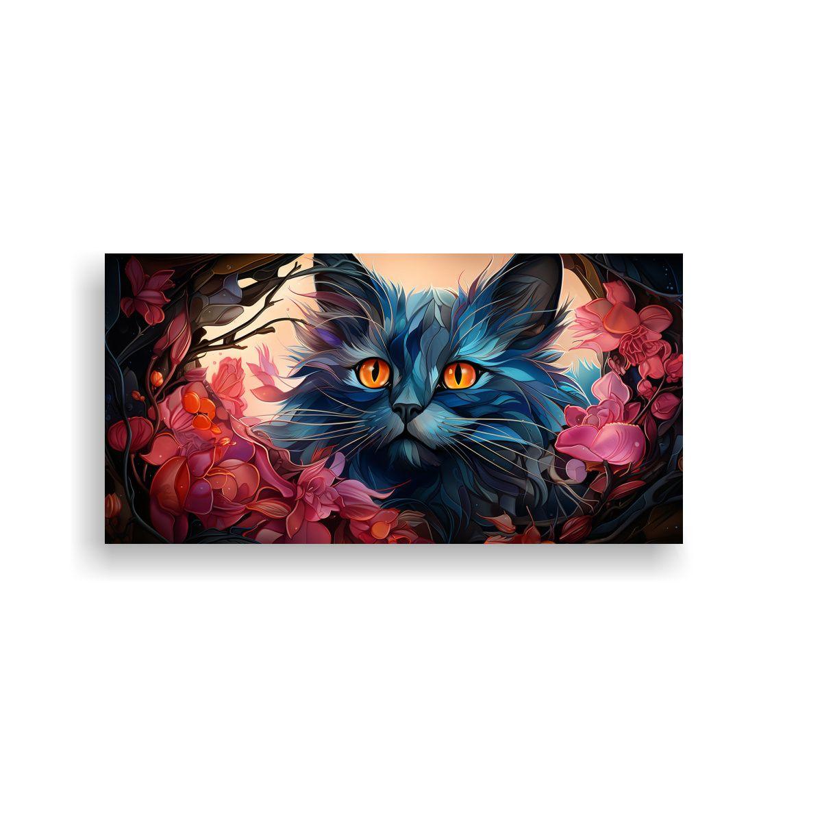 Cuadro Dinámica De Gato Lykoi En Vitral Digital 60x30cm-0
