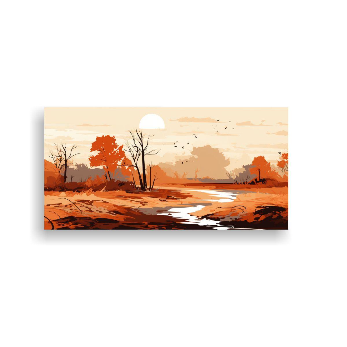 Paisaje Otoñal Minimalista Con Colores Marrones 80x40cm-0