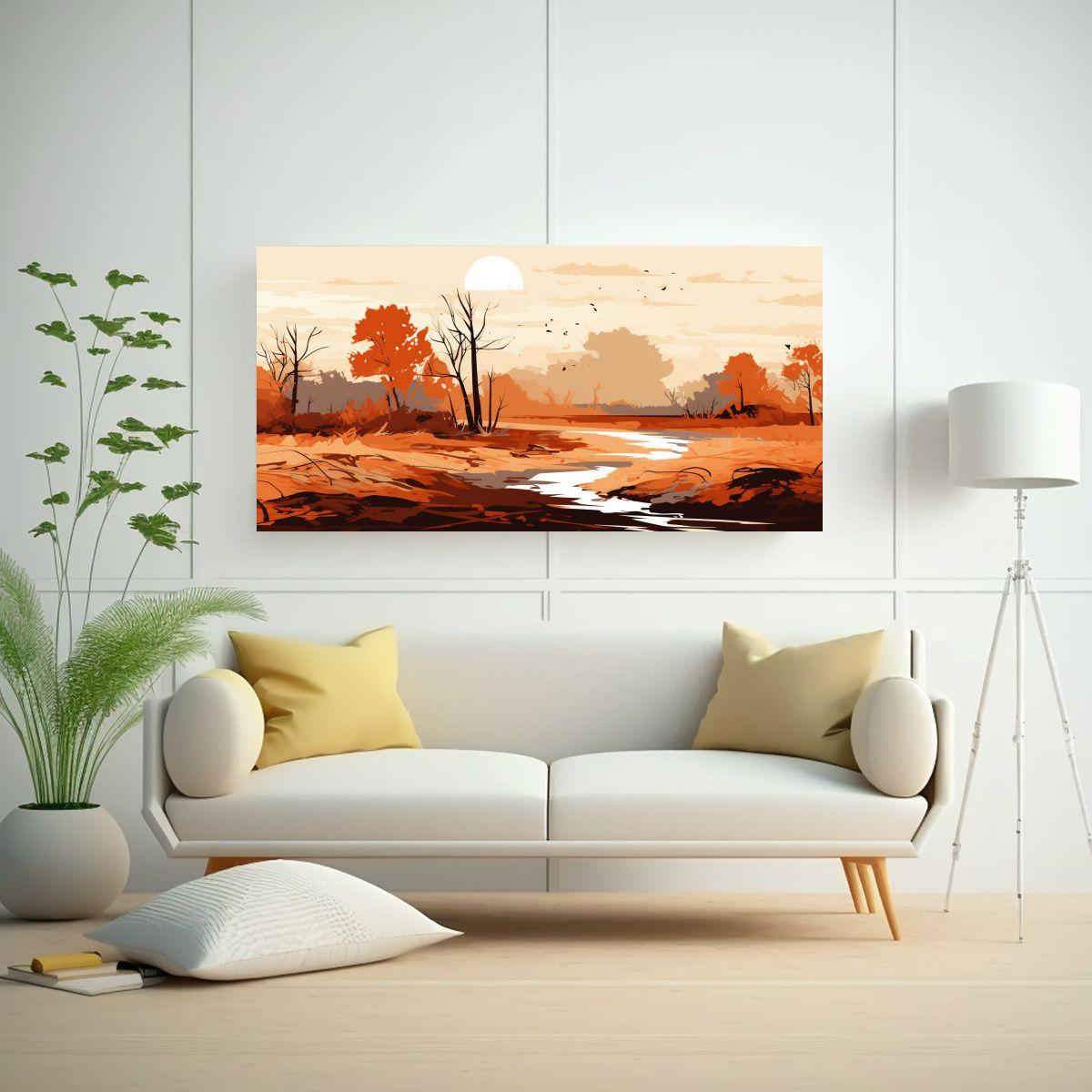 Paisaje Otoñal Minimalista Con Colores Marrones 80x40cm-2