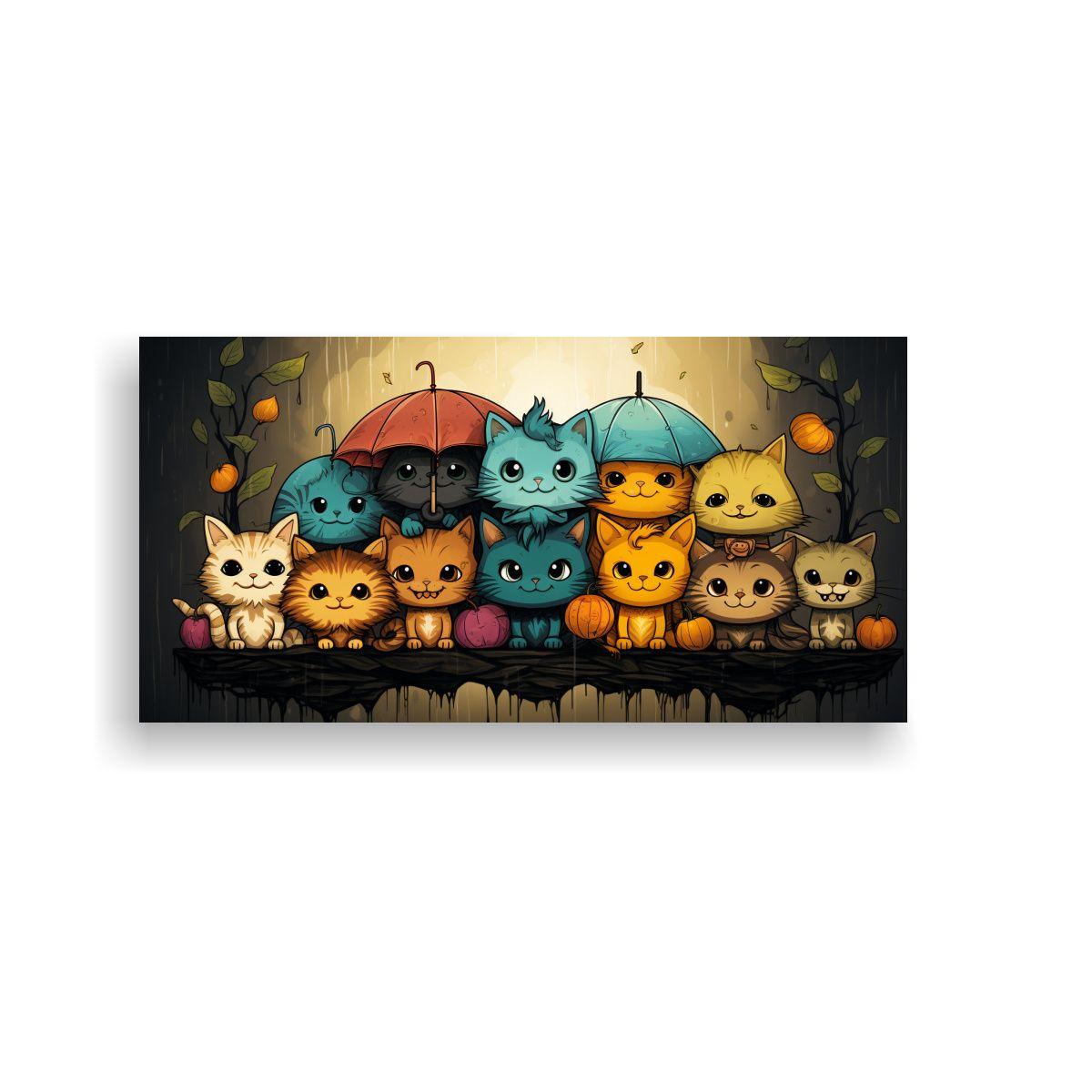 Cuadros Decorativos De Gatos De Colores Armonía 140x70cm-0