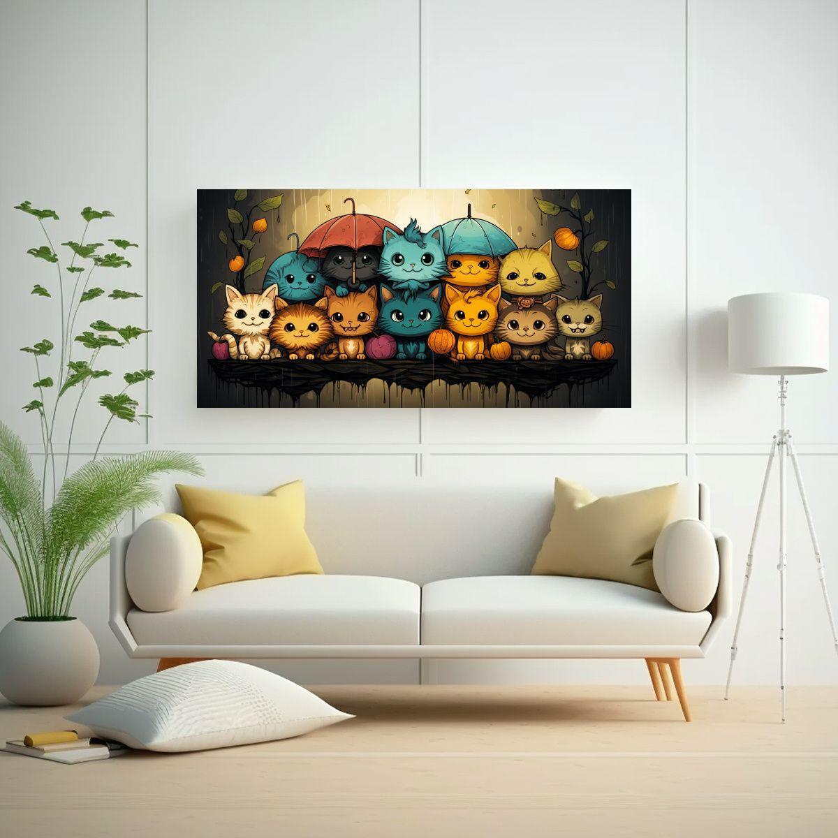 Cuadros Decorativos De Gatos De Colores Armonía 140x70cm-2