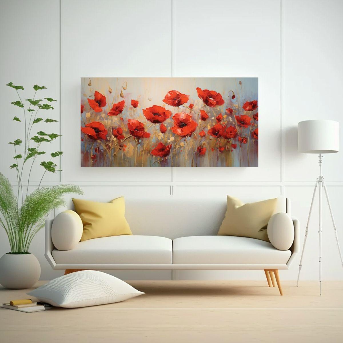 Cuadro Imagen Colores Rojo Amapolas En Lienzo 160x80cm-2