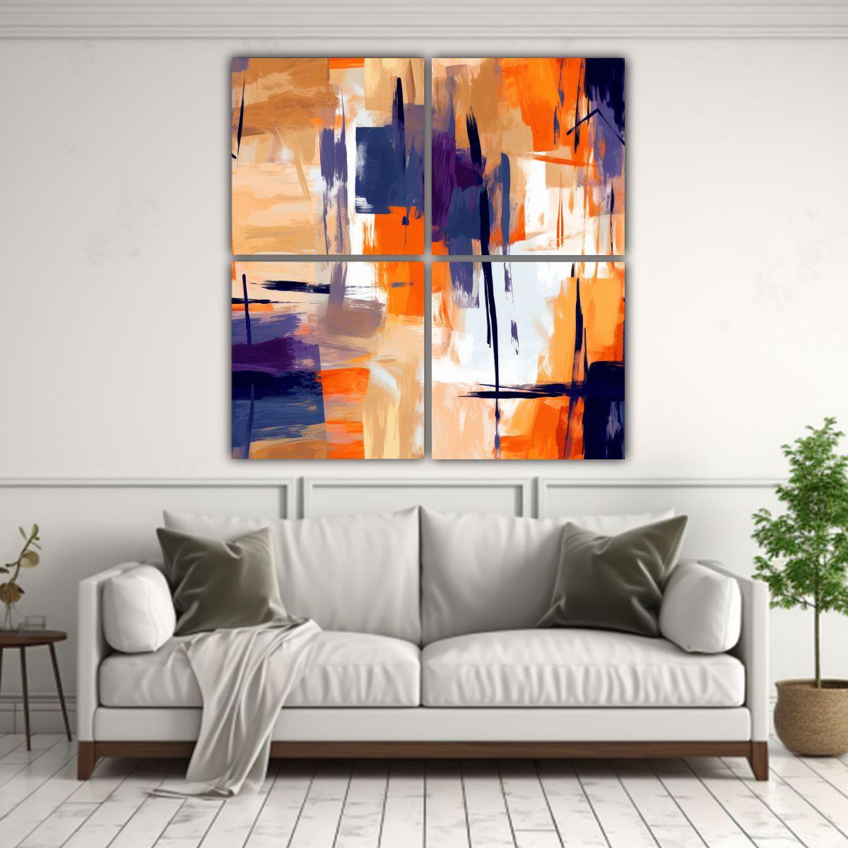 Cuadro De Pared Moderno: Pintura Naranja En Fondo 60x60 Cm-2