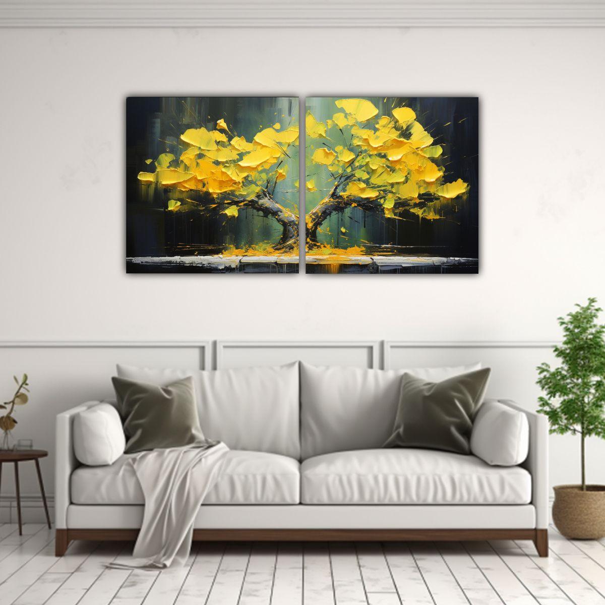Díptico Impreso Ginkgo Biloba Bonsái Pintura 60x30 Cm-2