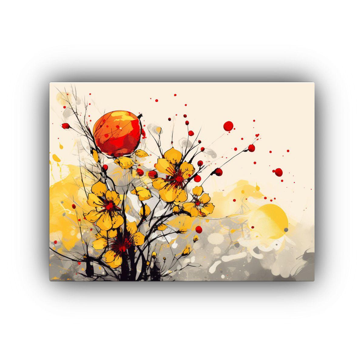 Pinturas Lienzo Vitalidad Árboles Frutales En Amarillo Y Ro 75x50cm-0