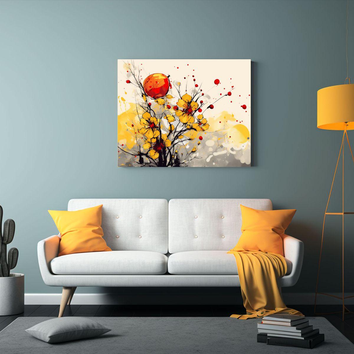 Pinturas Lienzo Vitalidad Árboles Frutales En Amarillo Y Ro 75x50cm-2
