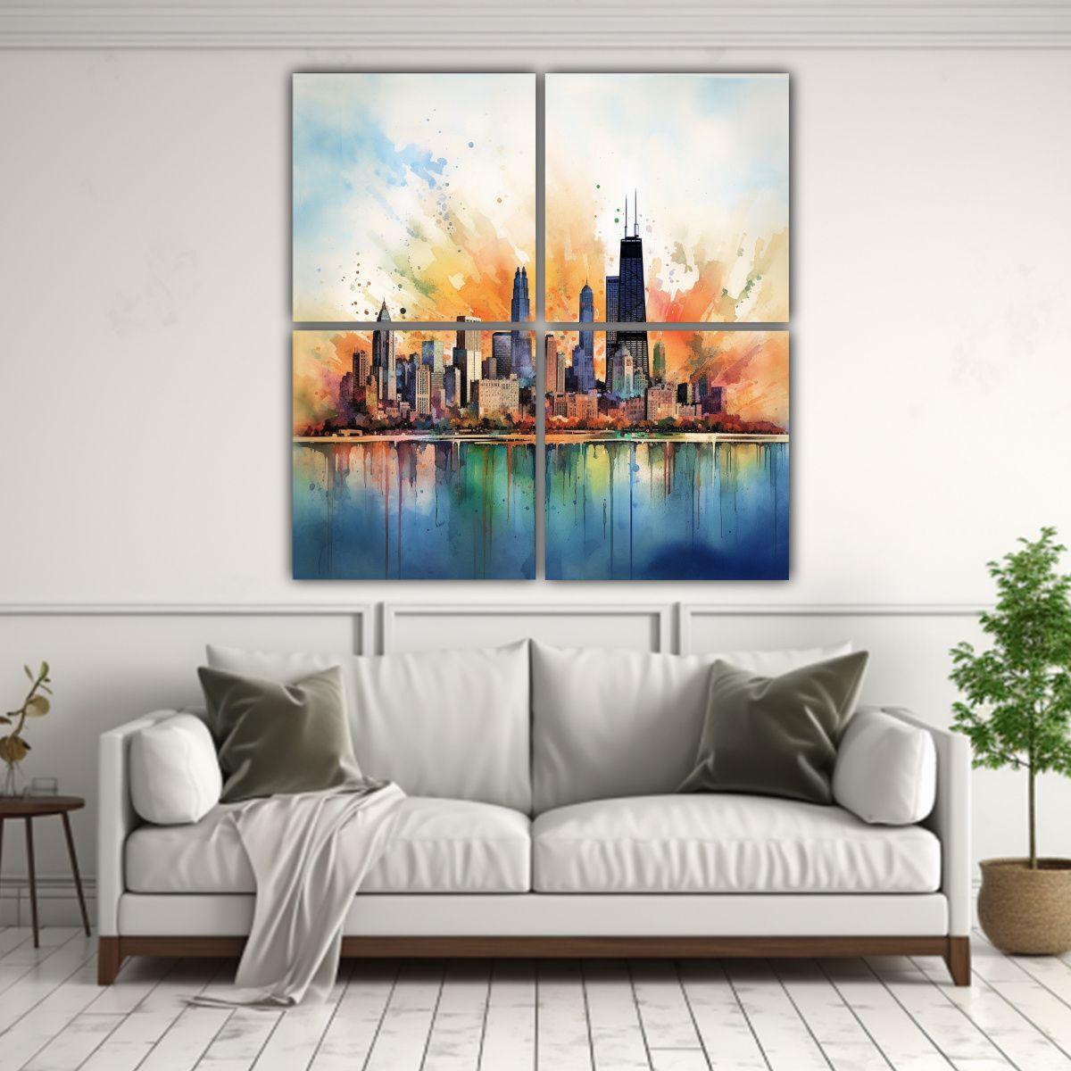 Cuatro Cuadros Calidos Arte De La Ciudad De 180x180 Cm-2