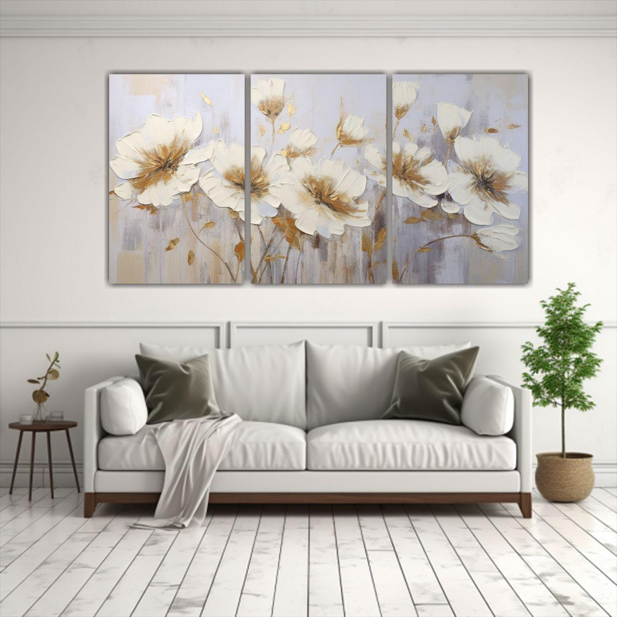 Pintura Original En Lienzo Con Flores En Colores 120x60 Cm-2