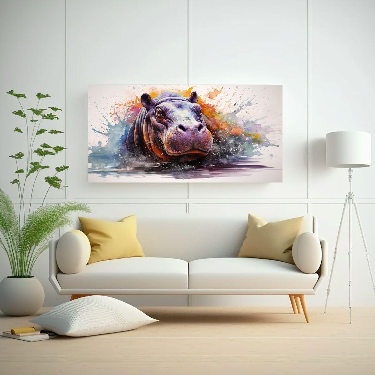 Venta Arte Minimalista De Hipopótamo En Acuarela 140x70cm-2