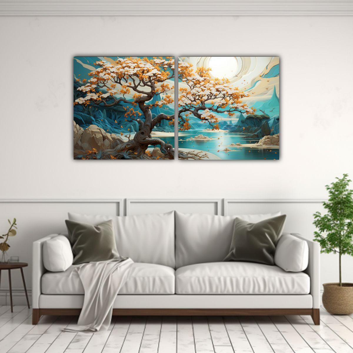 Pintura Abstracta árbol De Roble En Colores 160x80 Cm-2