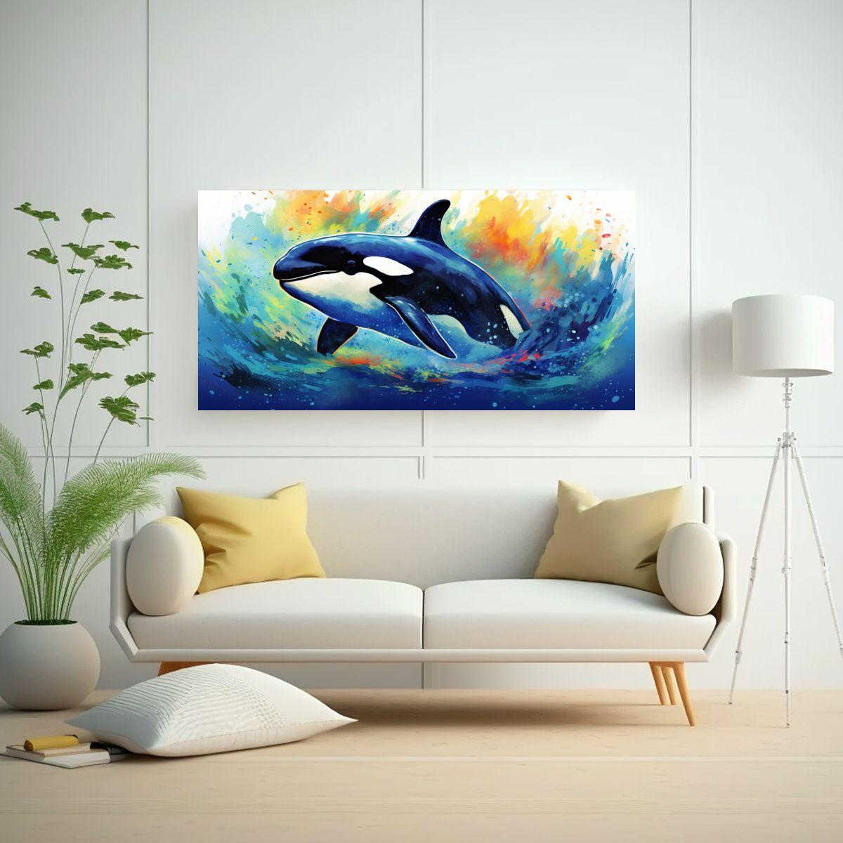 Cuadro Orca En Colores Azul Marino Y Blanco Leche  80x40cm-2