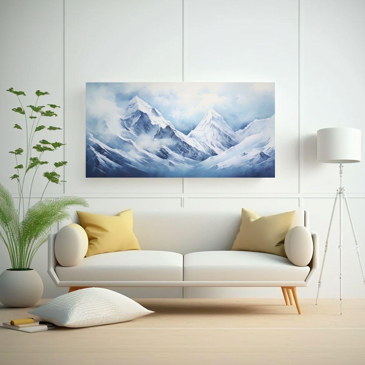 Cuadro Abstracto De Montañas Nevadas En Colores 40x20cm-2