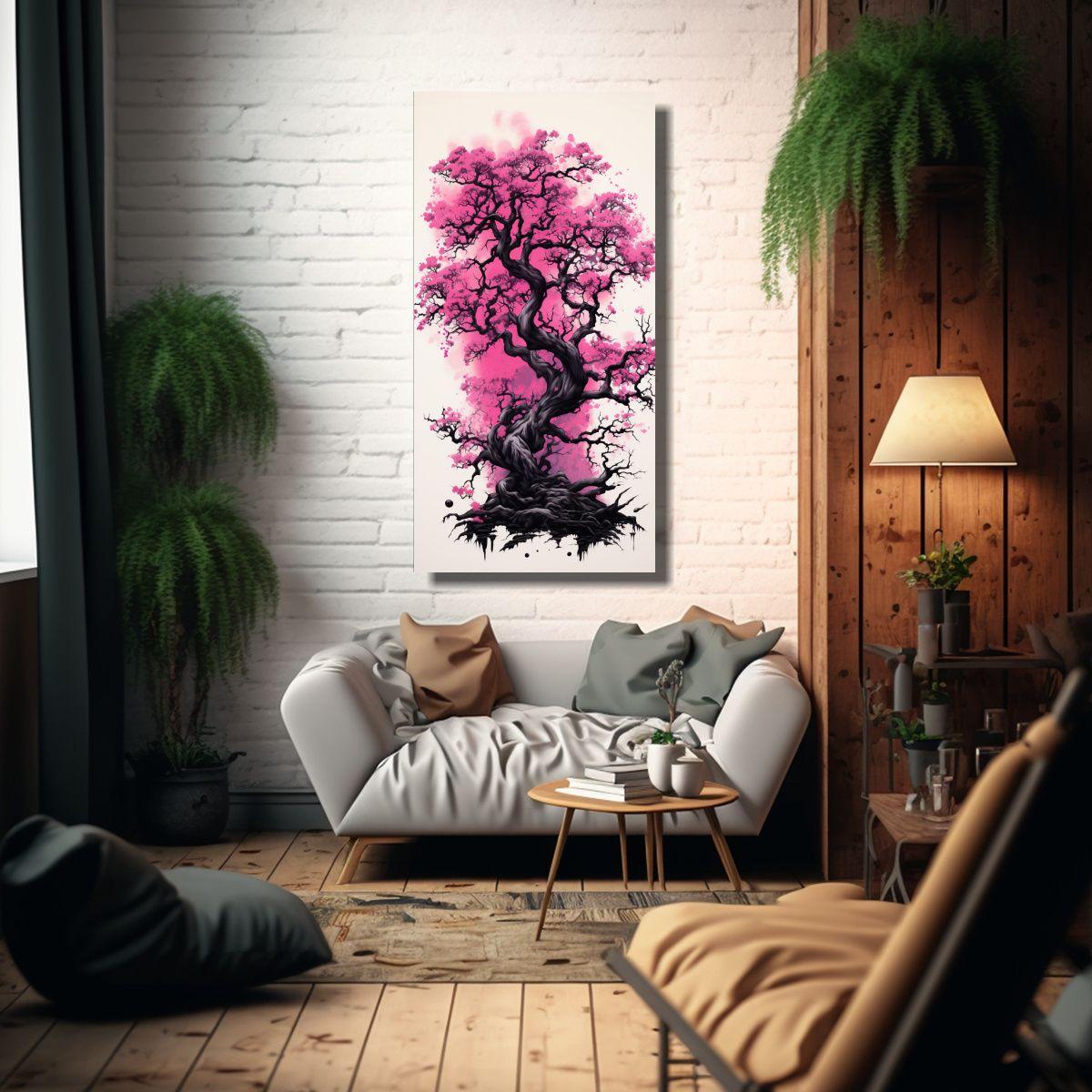 Cuadro Canva Líneas Intensas De Roble En Negro Y  40x80cm-2