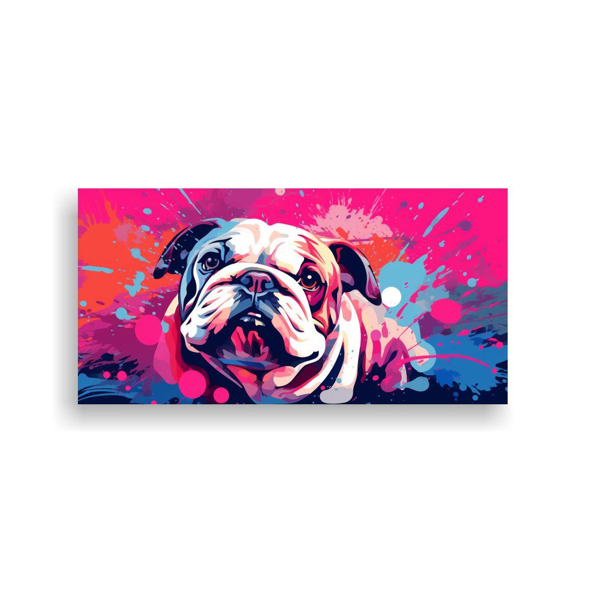 Cuadro Acuarela Lineal Bulldog En Colores Rosa 120x60cm-0