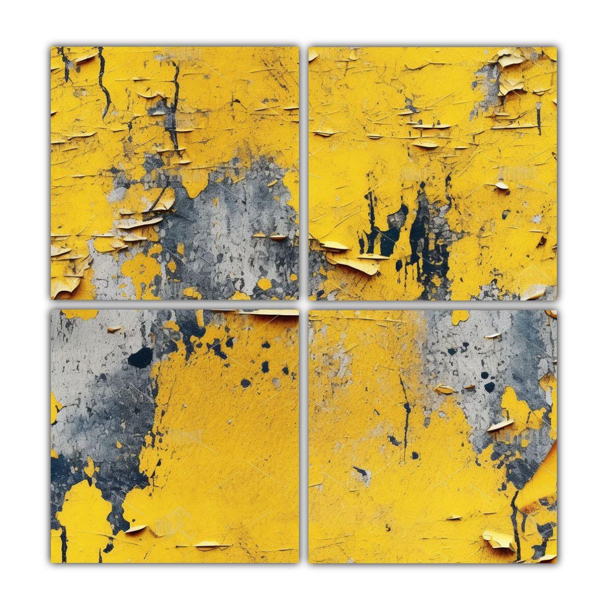 Cuatro Cuadros Amarillo Textura Desgastada 100x100 Cm-0