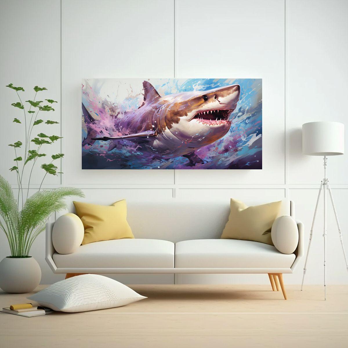 Cuadro Decorativo Rectangular Con Tiburón En Lila 100x50cm-2