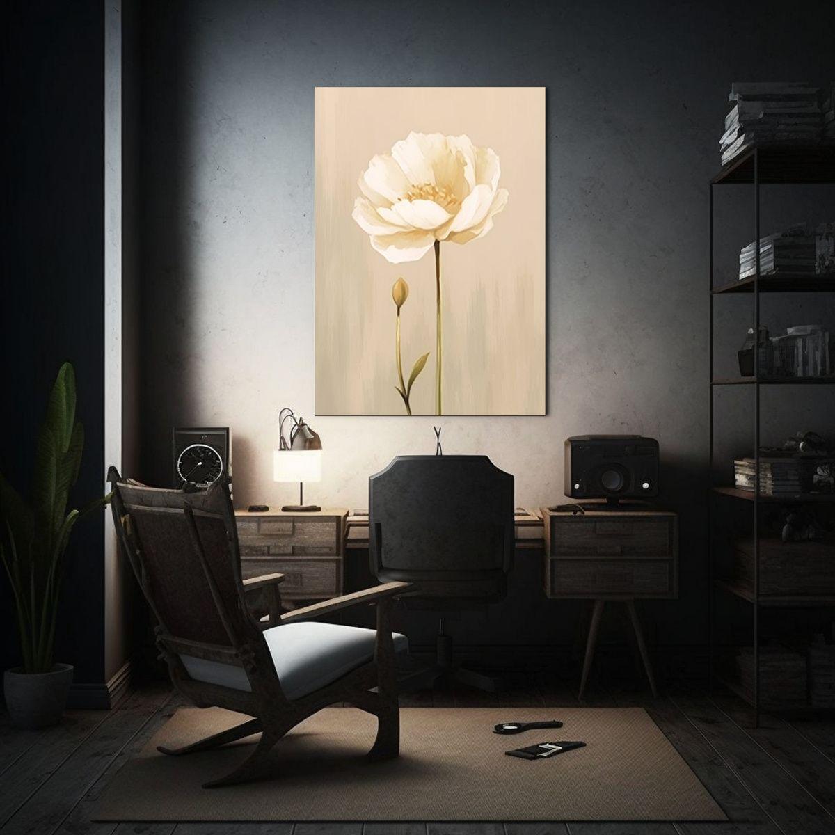 Pintura Floral En Blanco Sobre Fondo Beige 20x30 Cm-2