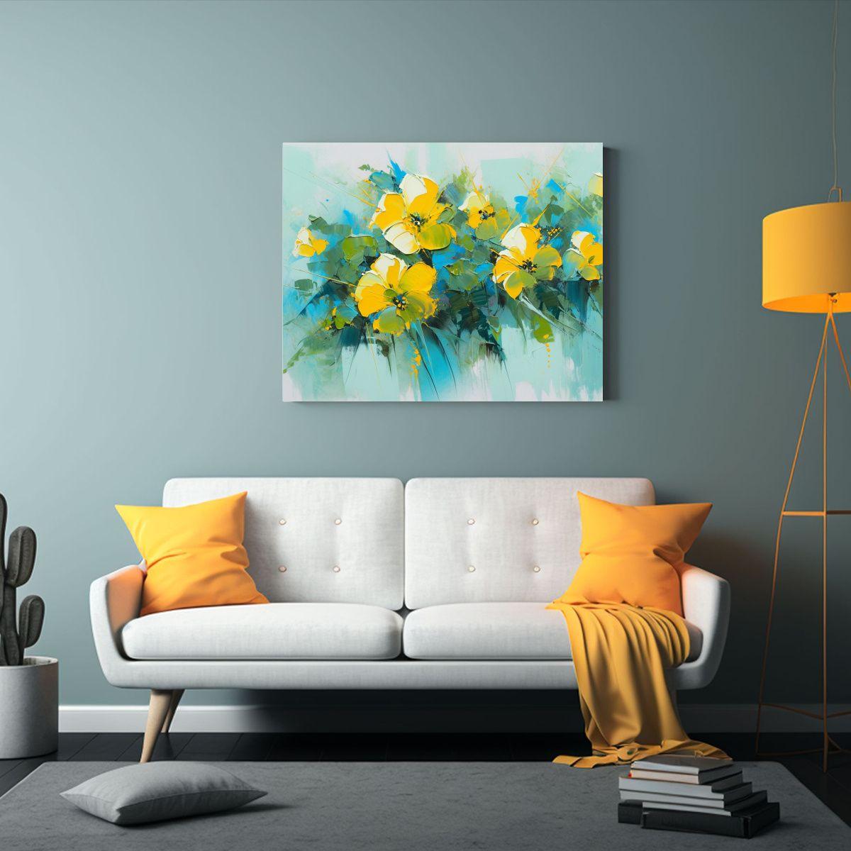 Cuadro Estilo Galería De Flores Amarillas Y Verdes En Lienz 75x50cm-2