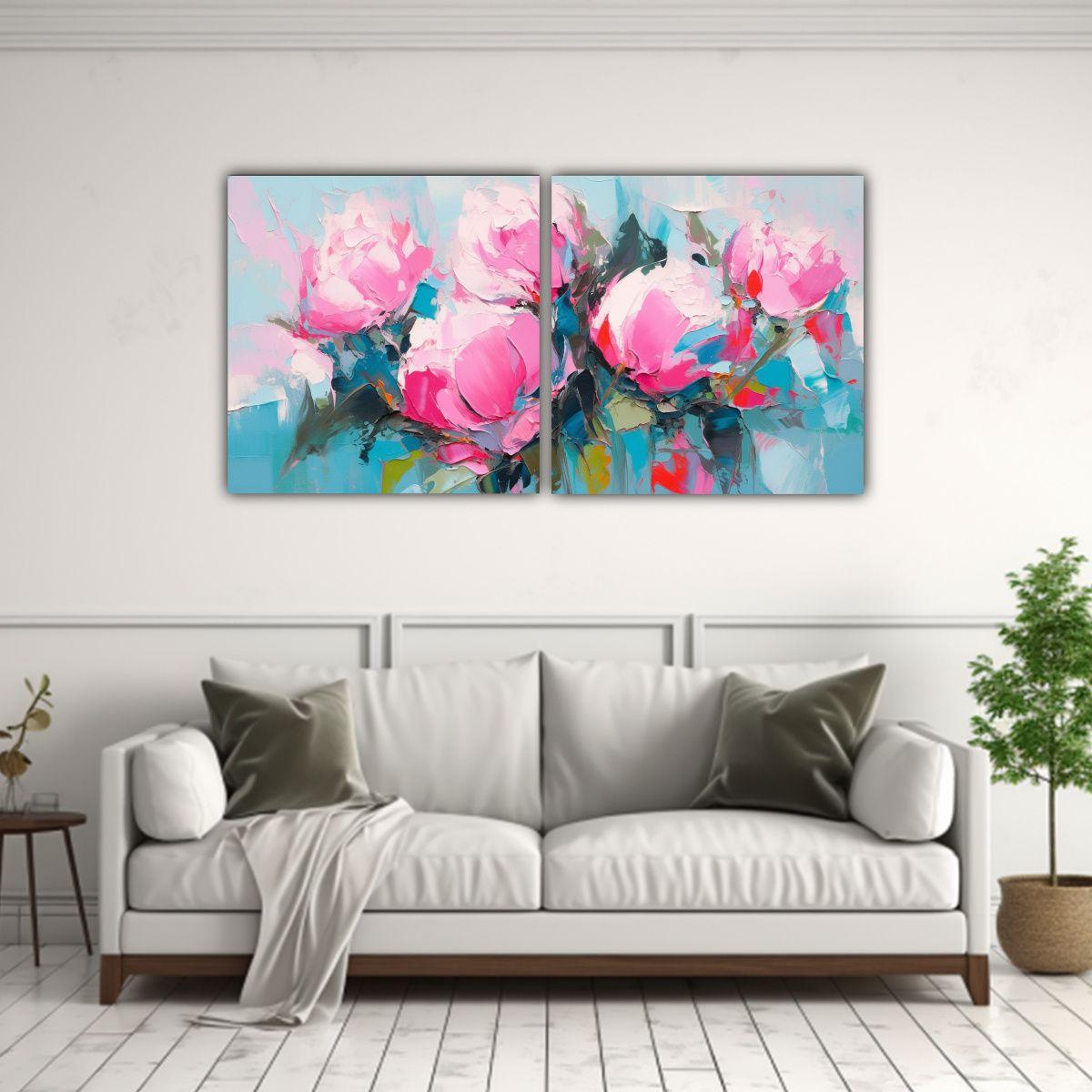 Pintura En Lienzo Estilo Galería De Dos Cuadros 60x30 Cm-2