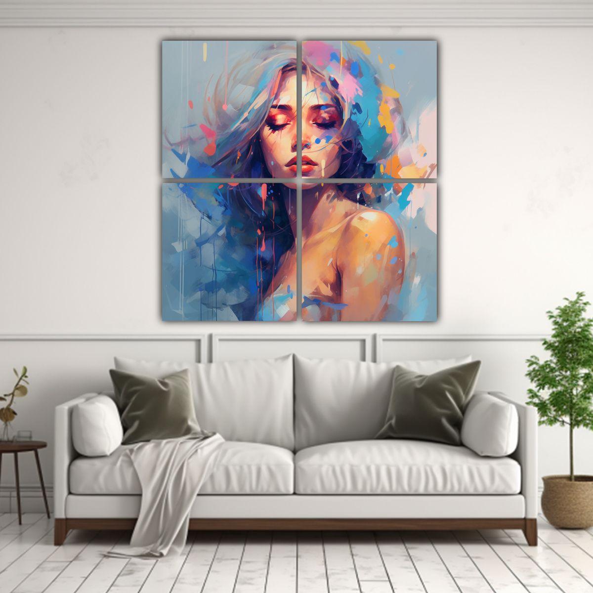 Pintura Mural Cuatro Cuadros Colores: Egirl 60x60 Cm-2