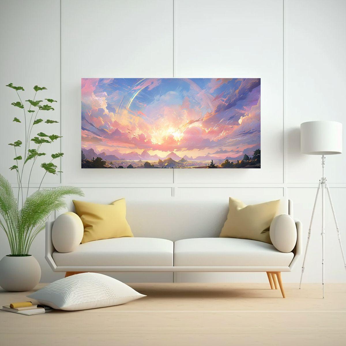 Pintura Abstracta Amanecer Con Colores Arcoíris I 140x70cm-2