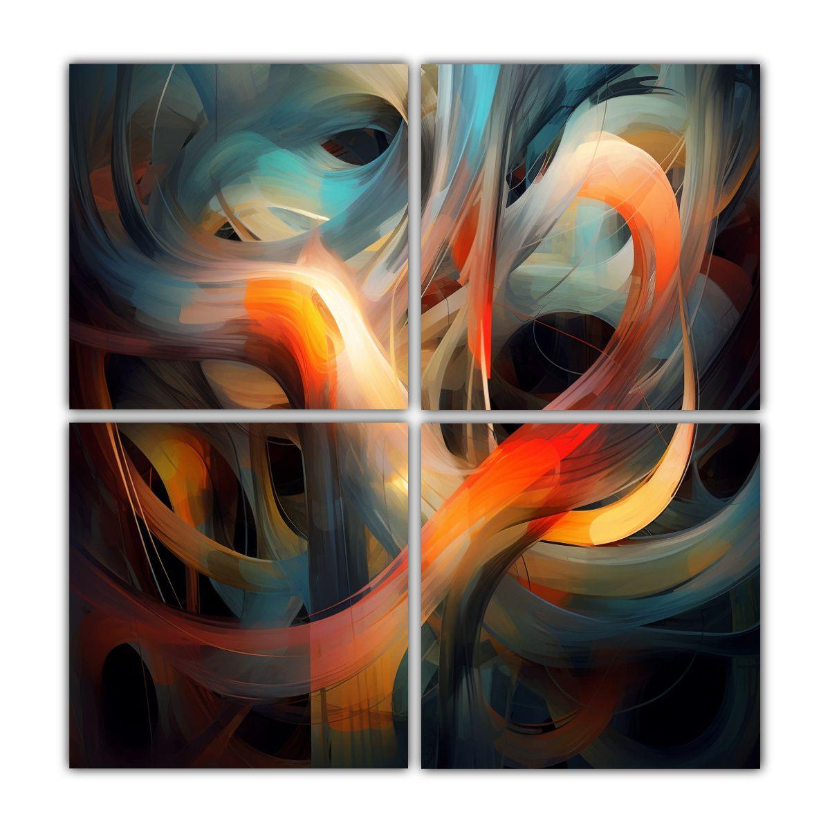 Cuatro Lienzos Decoración Abstracta Arte Digital 120x120 Cm-0