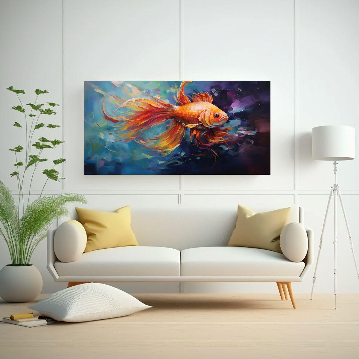 Pintura Al Estilo óleo De Acuario De Peces 140x70cm-2