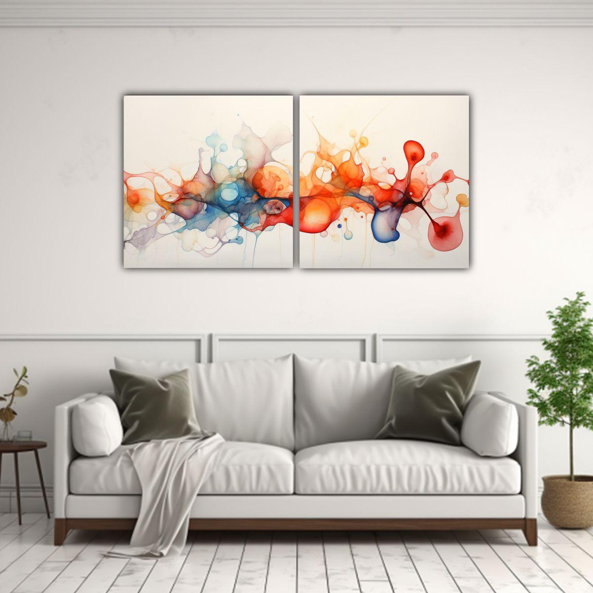 Pintura Abstracta Acuarela: Dos Artes 40x20 Cm-2
