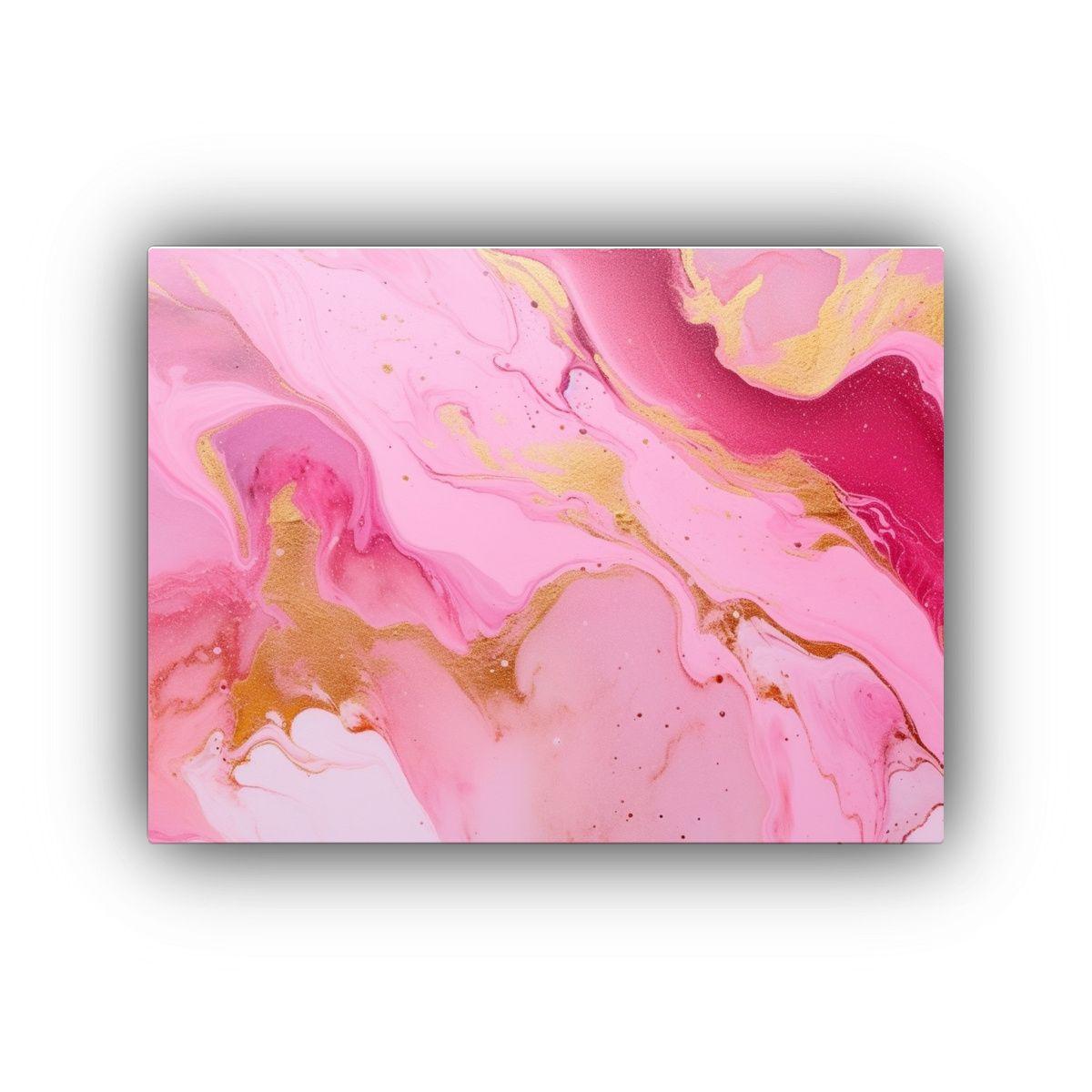 Cuadro Abstracto En Acrílico Dorado Y Rosa, Estilo Li. 90x60cm-0