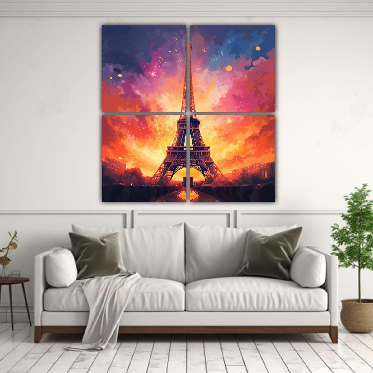 Cuadro Exclusivo De La Torre Eiffel Al Atardecer, 100x100 Cm-2