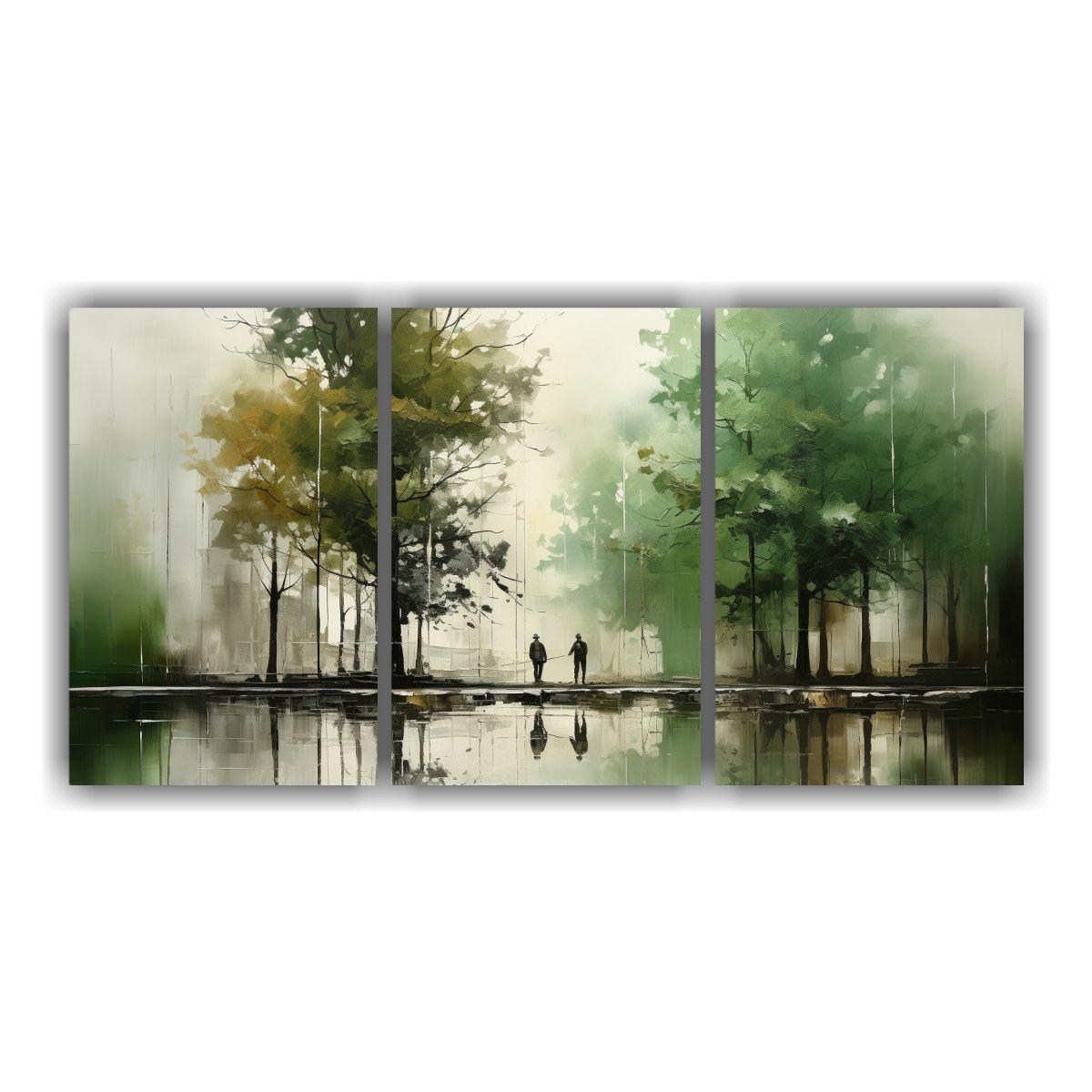 Cuadros Abstractos De árboles En Plata Y Blanco 150x75 Cm-0