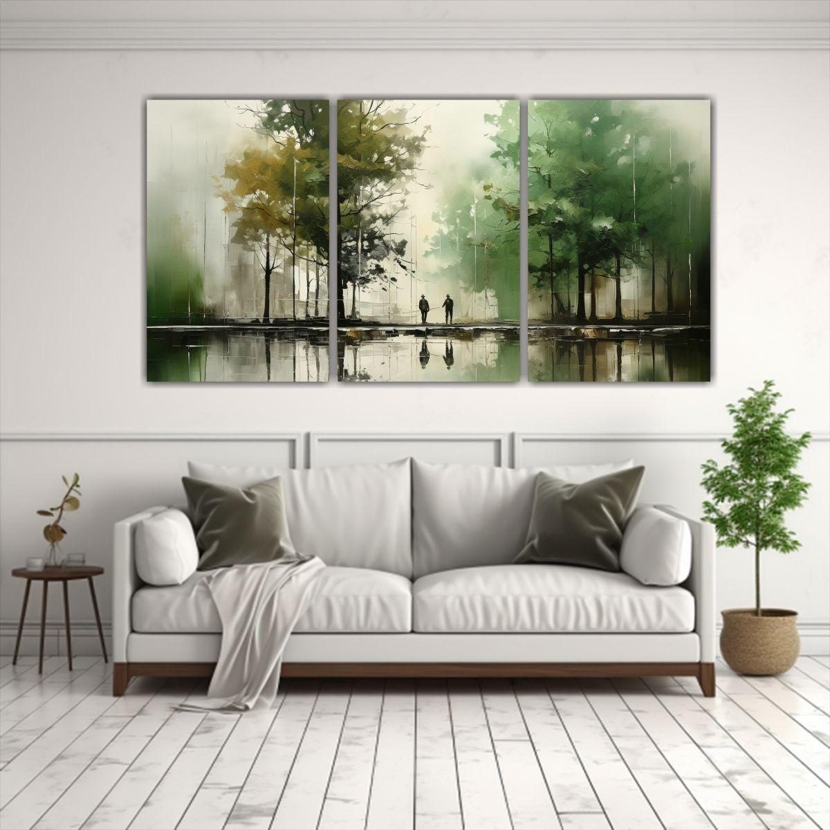 Cuadros Abstractos De árboles En Plata Y Blanco 150x75 Cm-2